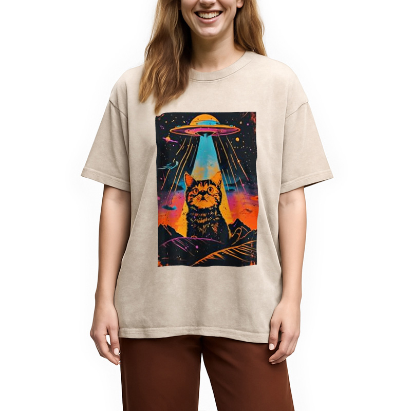 Tokyocanvas Catzilla Vintage Funny Cute Cat Washed T-Shirt