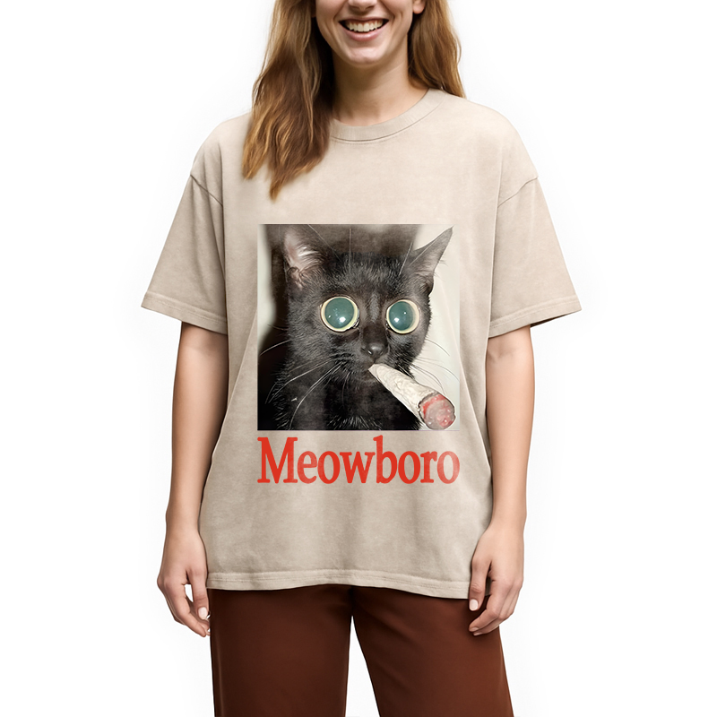Tokyocanvas Meowboro Cat Smoking Washed T-Shirt