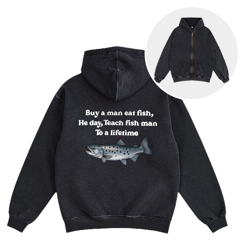 Tokyocanvas Buy A Man Eat Fsh Washed Zip Hoodie