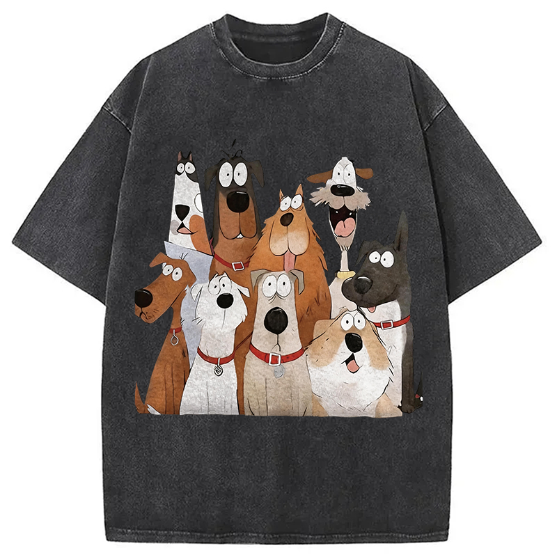 Tokyocanvas Funny Cute Dog Art Print Washed T-Shirt
