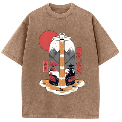 Tokyocanvas Japanese Retro Beer Landscape Washed T-Shirt