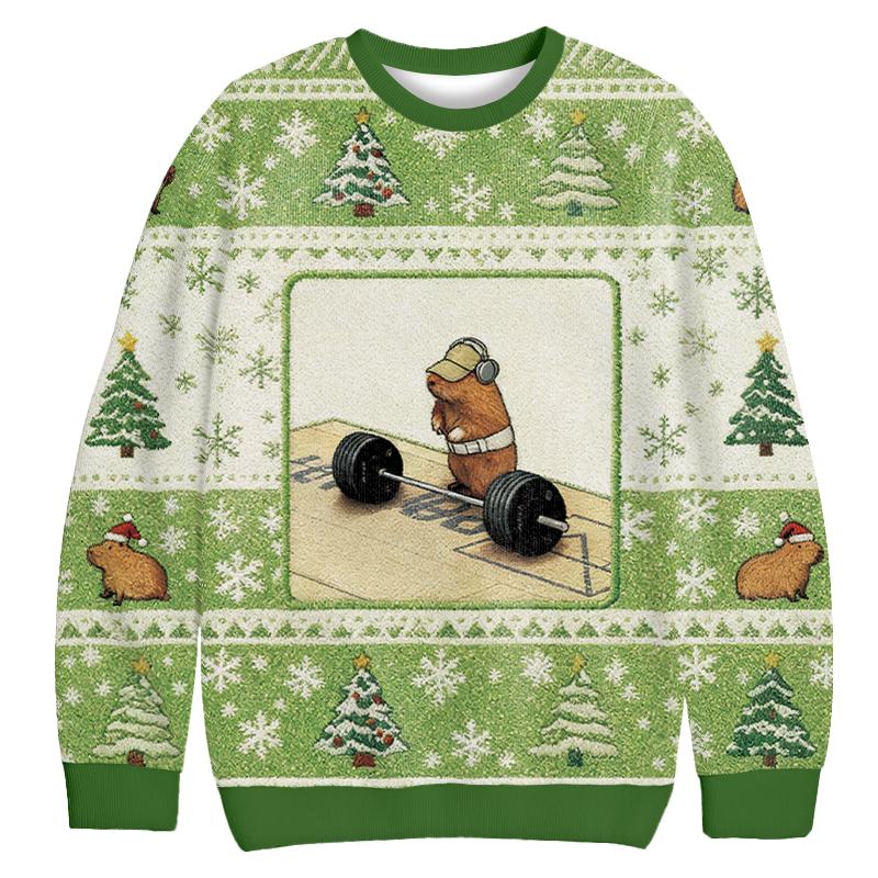 Tokyocanvas Funny Cute Rat Weightlifting Meme Christmas Ugly Sweatshirt