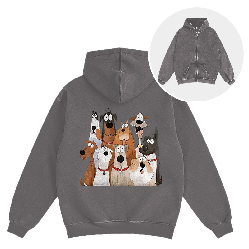 Tokyocanvas Funny Cute Dog Art Print Washed Zip Hoodie