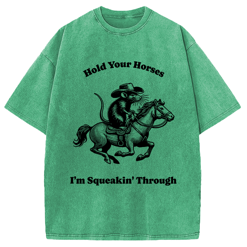 Tokyocanvas Hold Your Horse Funny Cowboy Rat Washed T-Shirt