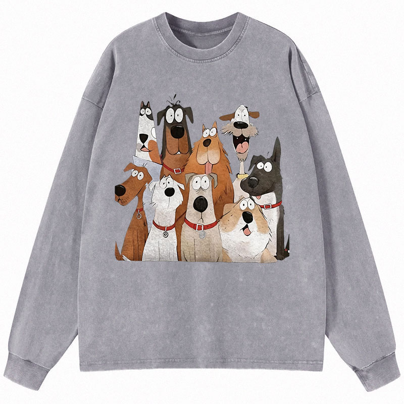 Tokyocanvas Funny Cute Dog Art Print Long Sleeve Washed T-Shirt