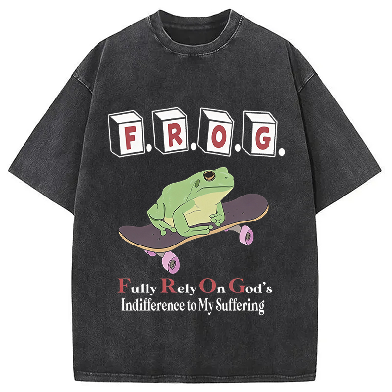 Tokyocanvas Frog Funny Meme Washed T-Shirt