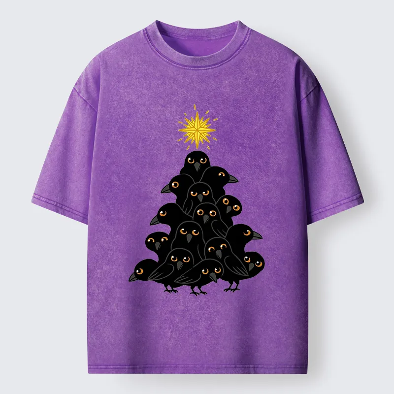 Tokyocanvas Crow Christmas Tree Washed T-Shirt