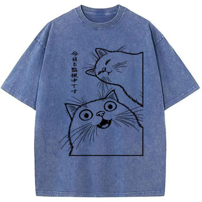 Tokyocanvas Two Cats Are Watching Washed T-Shirt