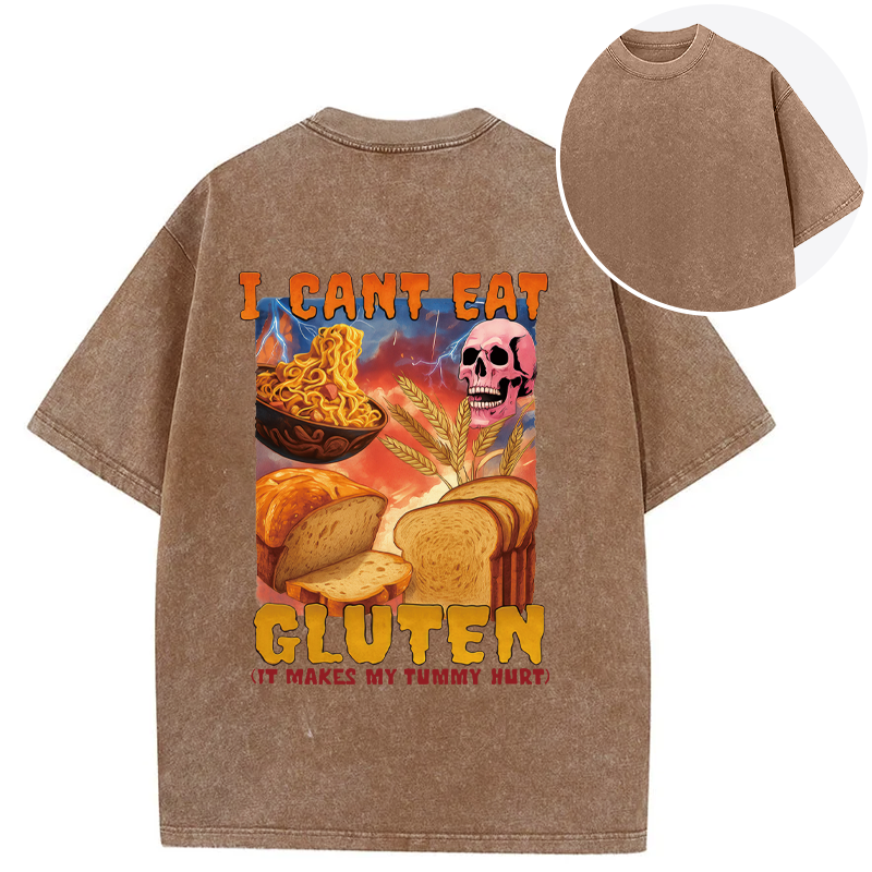 Tokyocanvas I Can't Eat Gluten Funny Meme Back Washed T-Shirt