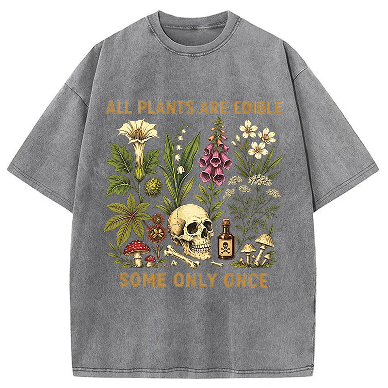 Tokyocanvas Edible Plants Some Only Once Joke Washed T-Shirt