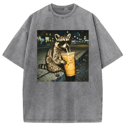 Tokyocanvas Racoon with a Ice Coffee Washed T-Shirt