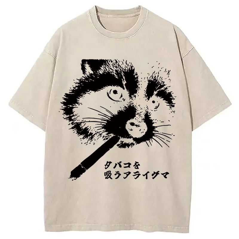 Tokyocanvas Somking Raccoon Washed T-Shirt