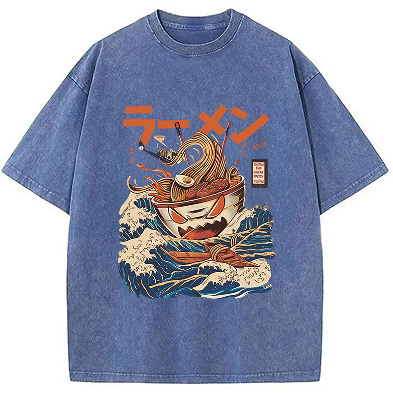 Tokyocanvas The Great Wave Ramen Yokai Washed T-Shirt