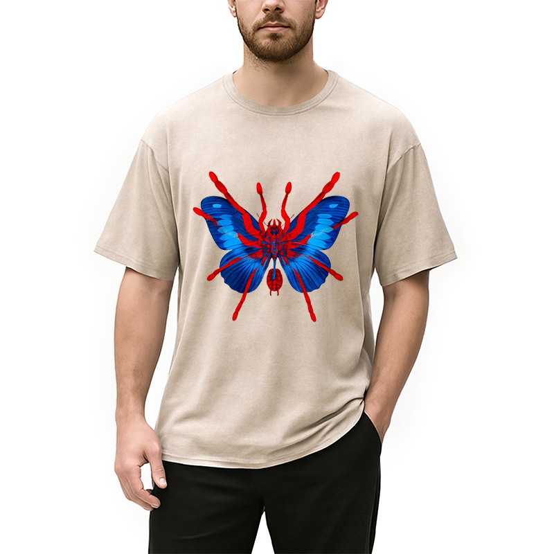 Tokyocanvas Japanese Art Blue Hallucinogenic Butterfly Washed T-Shirt