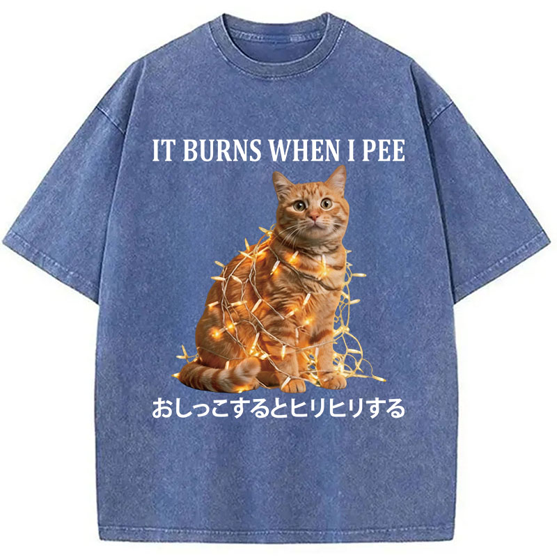 Tokyocanvas It Burns When I Pee Cat Washed T-Shirt