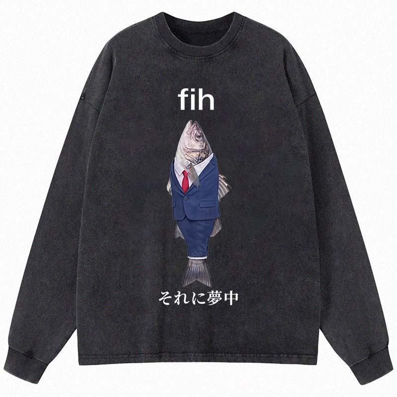 Tokyocanvas Stupid Fih Long Sleeve Washed T-Shirt
