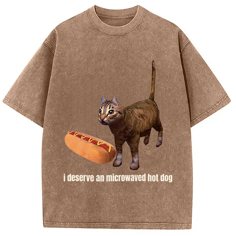 Tokyocanvas Cat Hotdog Meme Washed T-Shirt