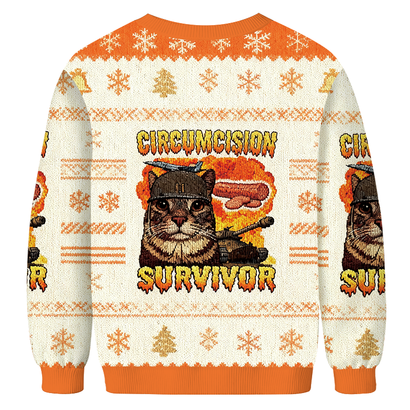 Tokyocanvas Circumcision Survivor Funny Cat Meme Christmas Ugly Sweatshirt