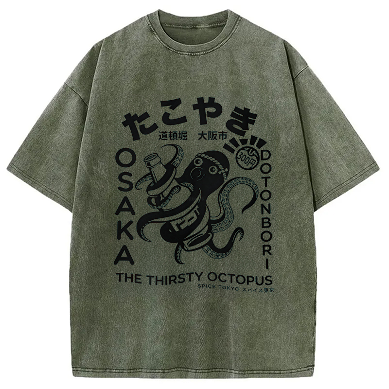Tokyocanvas The Thirsty Octopus Washed T-Shirt
