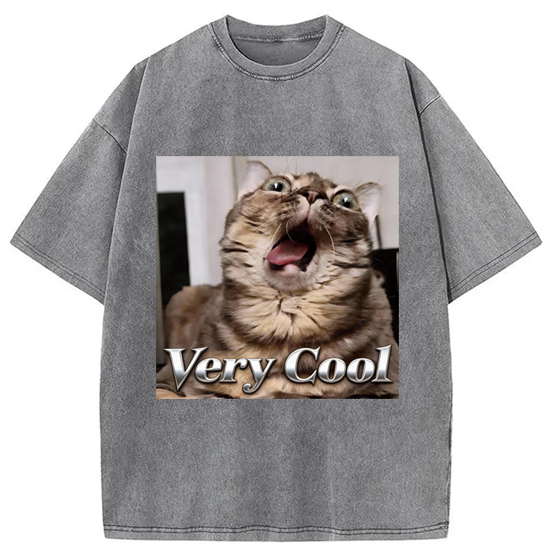 Tokyocanvas Very Cool Funny Cat Meme Washed T-Shirt