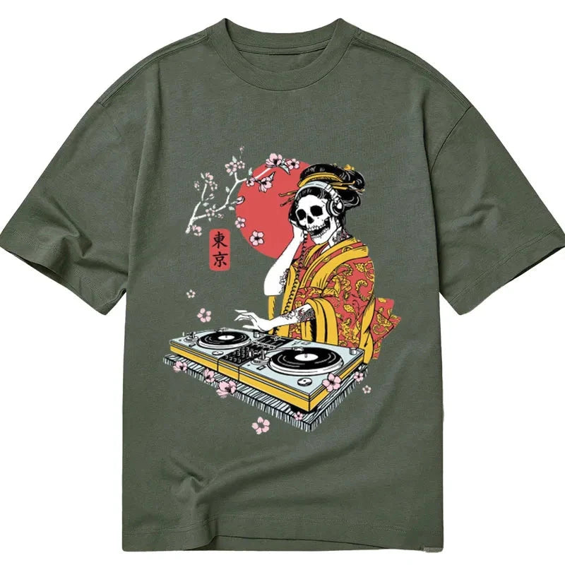 Tokyocanvas Japanese Geisha DJ Skull Classic T-Shirt