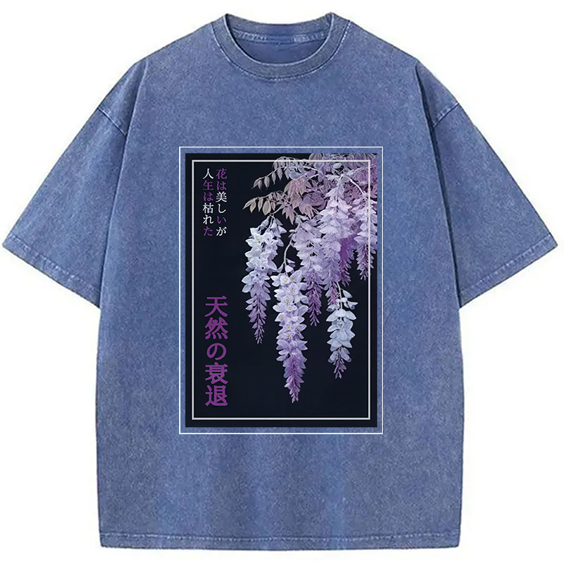 Tokyocanvas Wisteria Jpanese Flowers Poster Washed T-Shirt