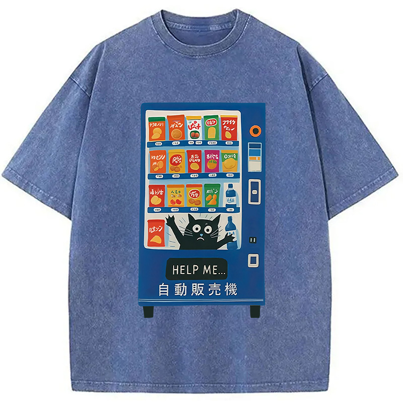 Tokyocanvas Cat Trapped In A Vending Machine Washed T-Shirt