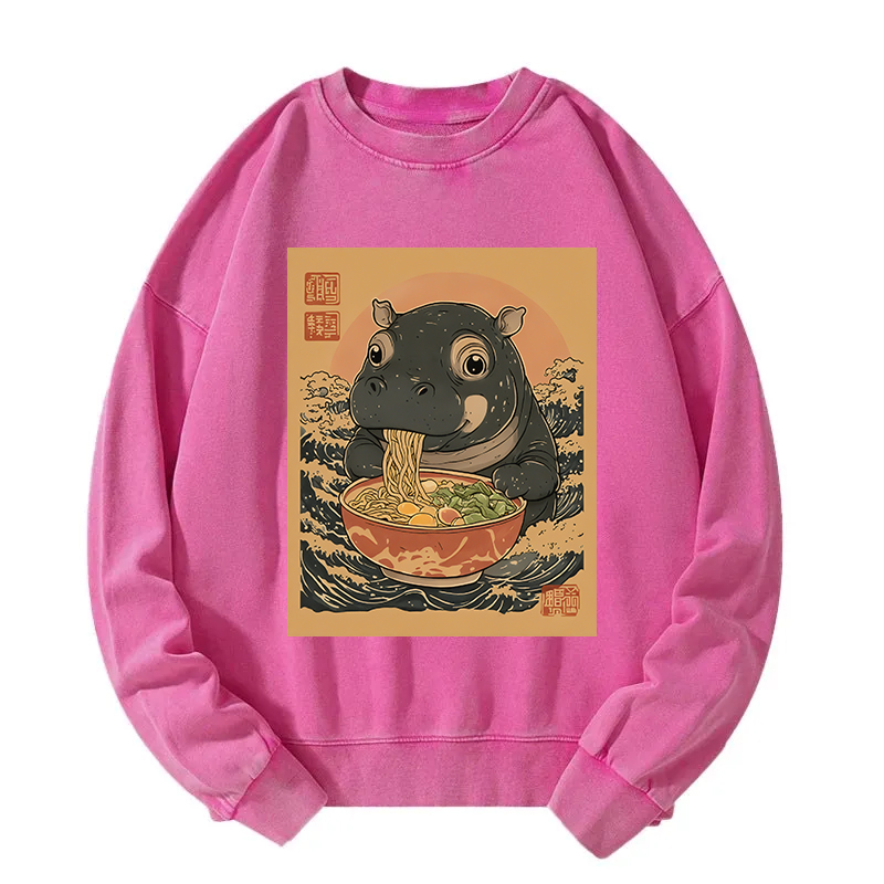 Tokyocanvas Moo Deng Eat Ramen Washed Sweatshirt