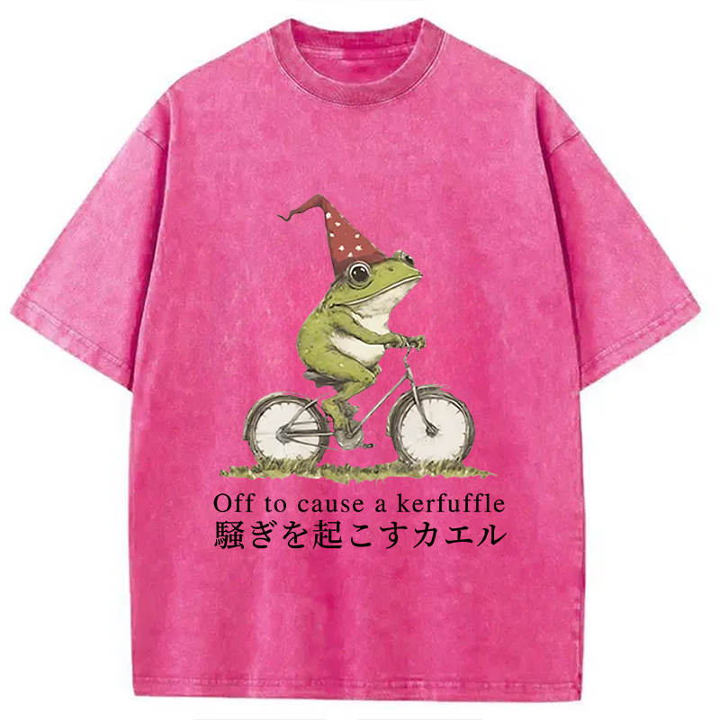 Tokyocanvas Off to Cause a Kerfuffle Frog Washed T-Shirt