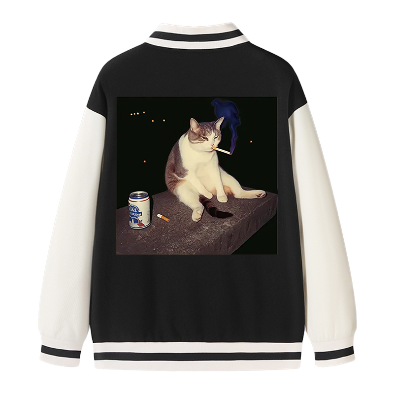 Tokyocanvas Cigarette Kitten Funny Smoking Cat Meme Varsity Jacket