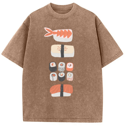 Tokyocanvas Japanese Sushi Nigiri Maki Roll Washed T-Shirt