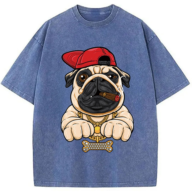 Tokyocanvas Pug hiphop Washed T-Shirt