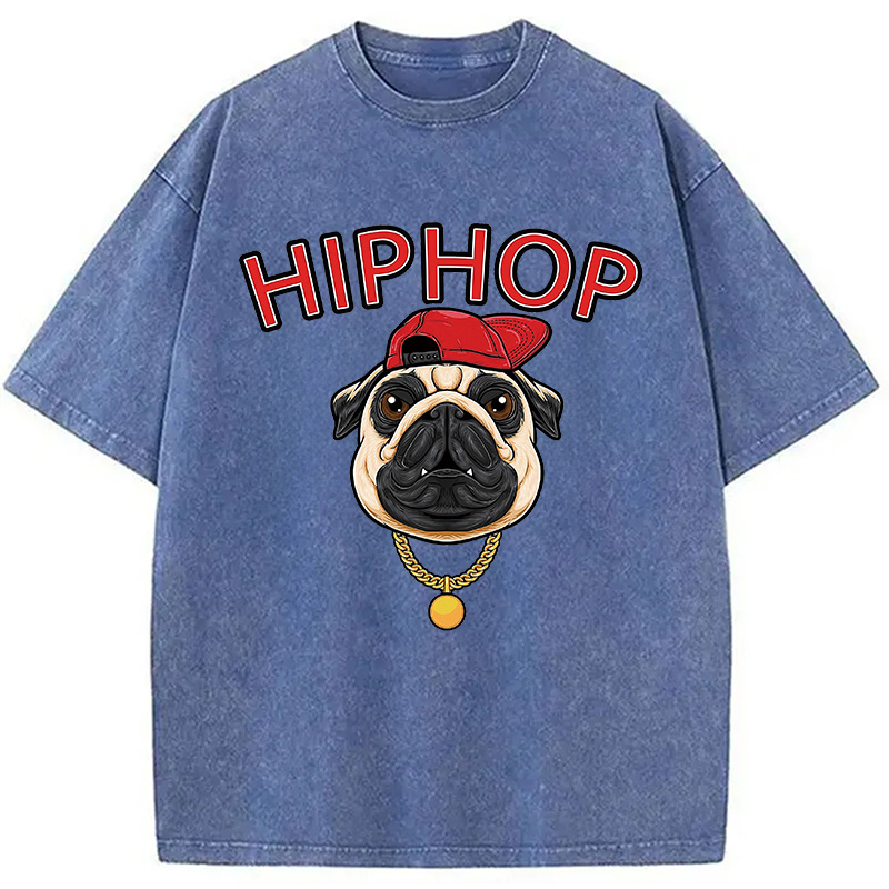 Tokyocanvas Cute Pug Hiphop Washed T-Shirt
