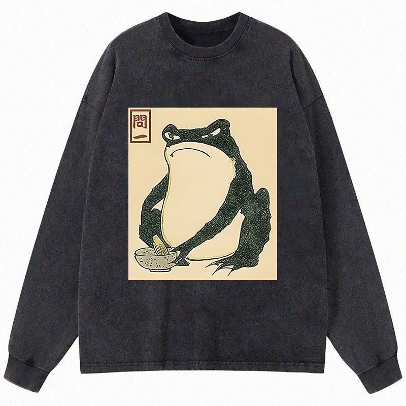 Tokyocanvas Matsumoto Hoji Japanese Frog Long Sleeve Washed T-Shirt