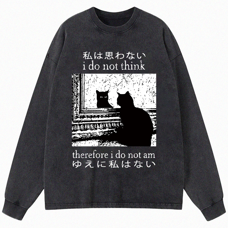 Tokyocanvas Thinking Cat Long Sleeve Washed T-Shirt