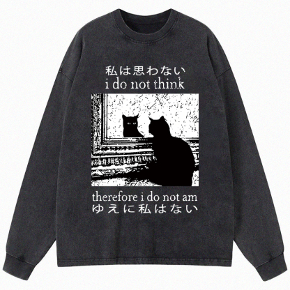 Tokyocanvas Thinking Cat Long Sleeve Washed T-Shirt