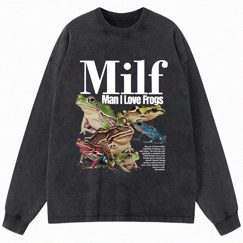 Tokyocanvas Man I Love Frogs Meme Long Sleeve Washed T-Shirt