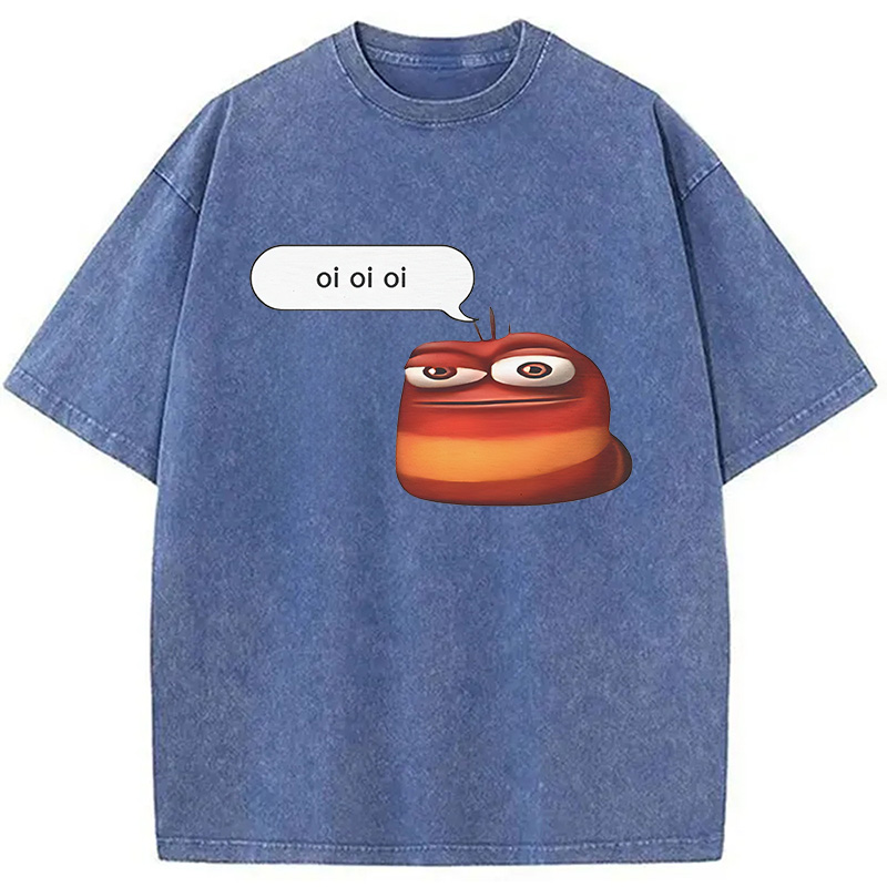Tokyocanvas Oi Oi Oi Red Larva Funny Washed T-Shirt