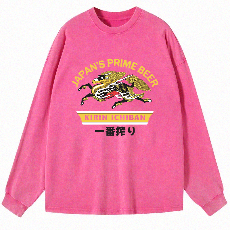 Tokyocanvas Kirin Ichiban Beer Logo Japanese Long Sleeve Washed T-Shirt