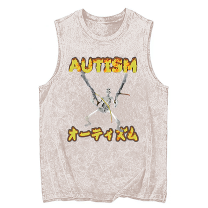 Tokyocanvas Autism Funny Skeleton Washed Tank