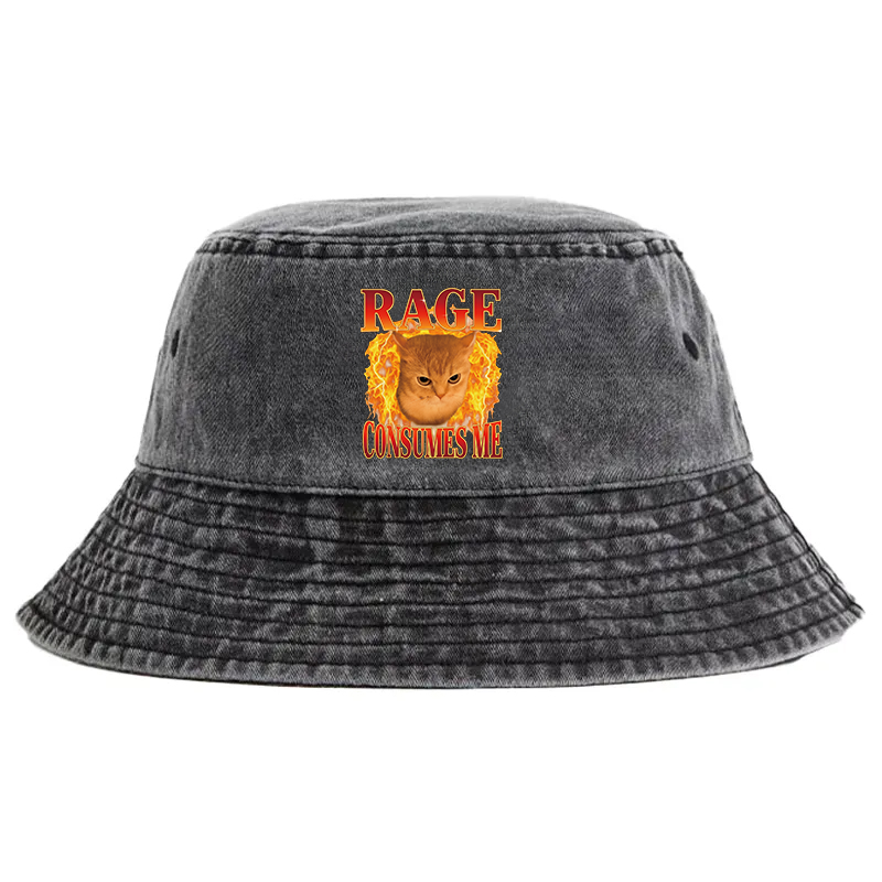 Tokyocanvas Rage Consumes Me Edgy Funny Cat Meme Washed Bucket Hat