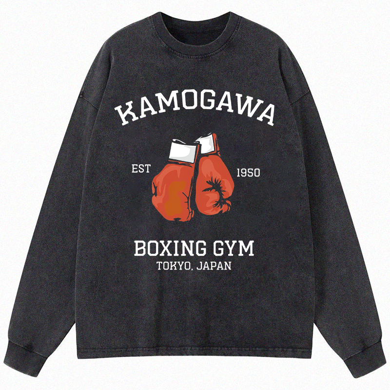 Tokyocanvas Retro Boxing Gloves Manga Anime Long Sleeve Washed T-Shirt