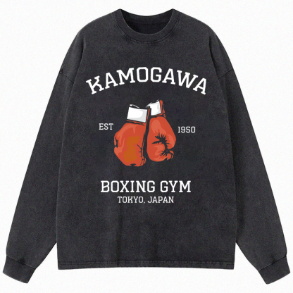 Tokyocanvas Retro Boxing Gloves Manga Anime Long Sleeve Washed T-Shirt