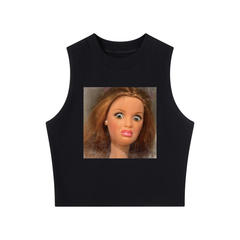 Tokyocanvas Funny Disgusting Doll face Meme Crew Neck Crop Top