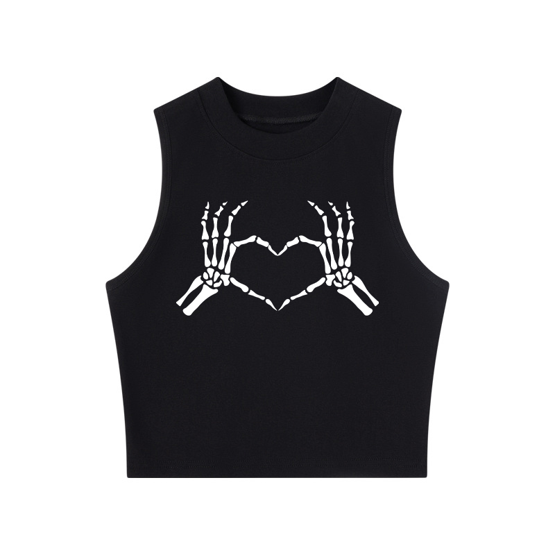 Tokyocanvas Skeleton Hands Heart Halloween Crew Neck Crop Top
