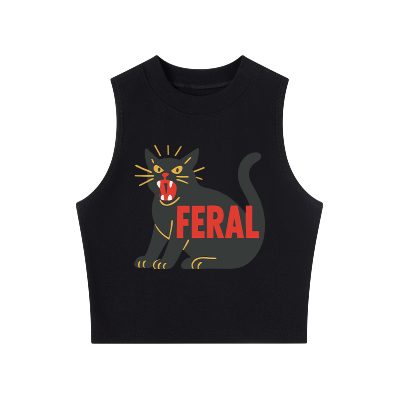 Tokyocanvas Feral Black Cat Crew Neck Crop Top