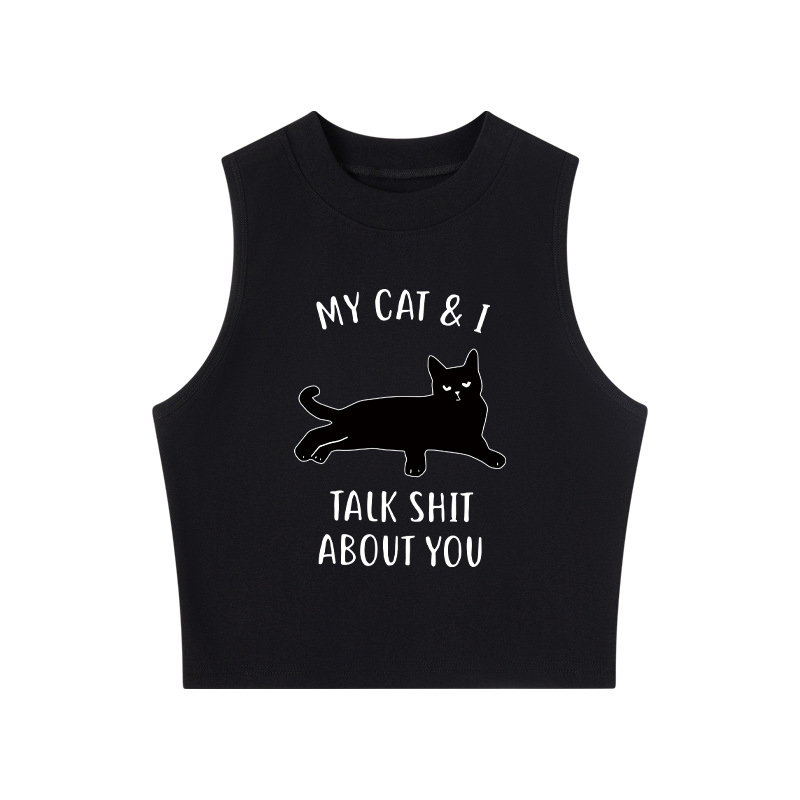 Tokyocanvas My Cat And I Talk Sh*t About You Crew Neck Crop Top