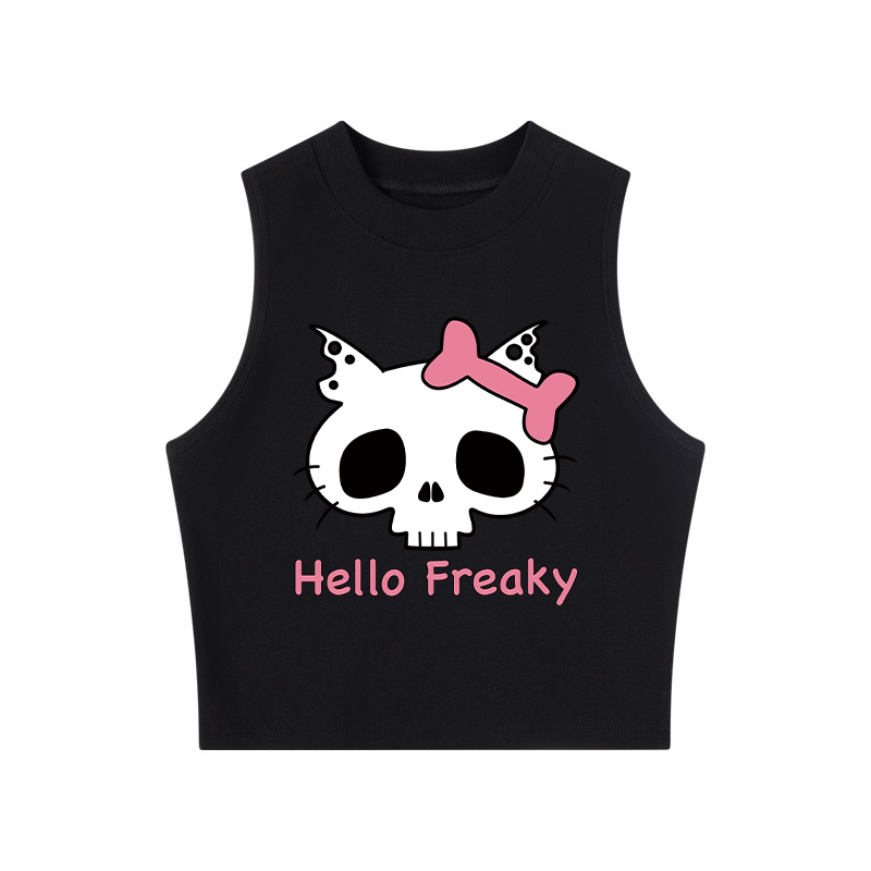 Tokyocanvas Hello Freaky Pink Fitted Crew Neck Crop Top