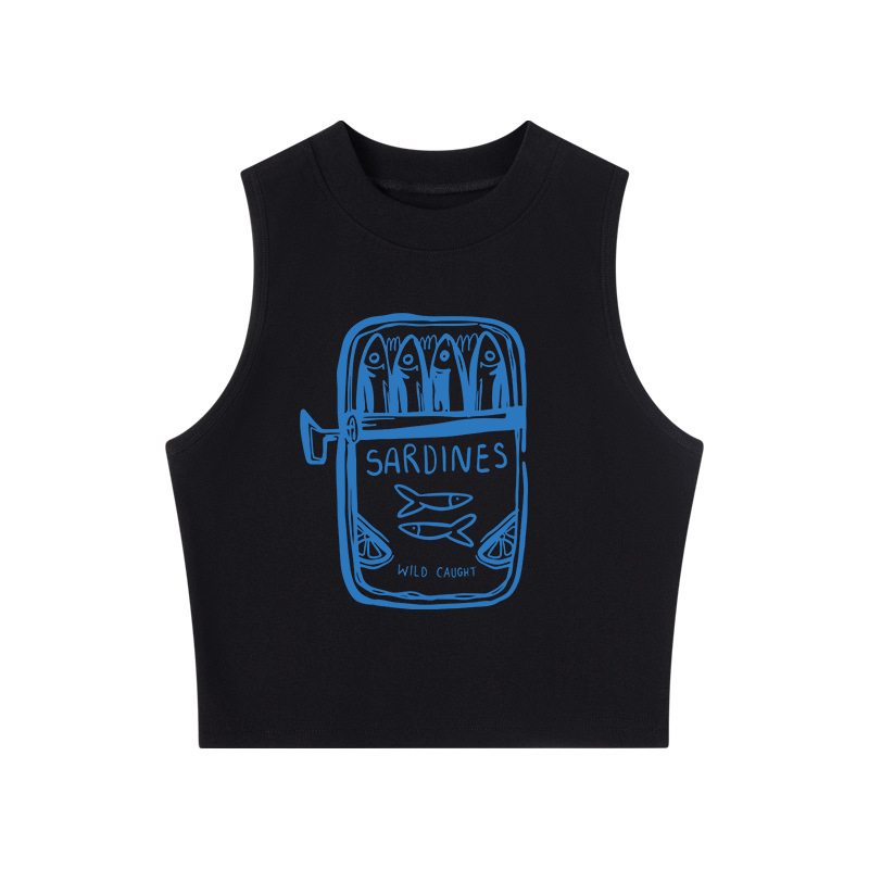 Tokyocanvas Retro Tinned Fish Crew Neck Crop Top