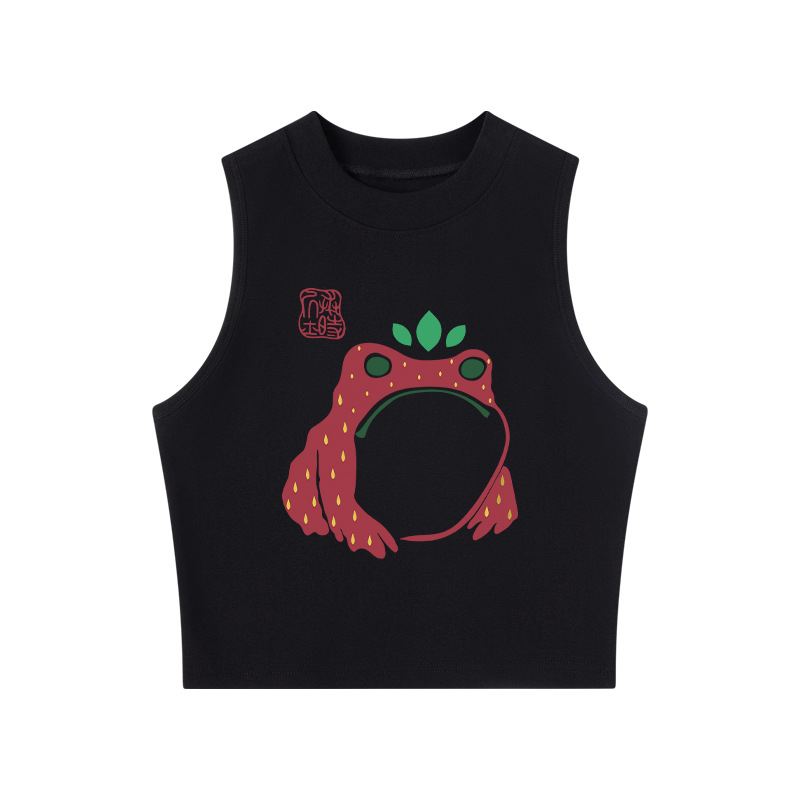 Tokyocanvas Strawberry Frog Crew Neck Crop Top